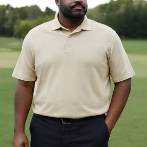 PGA Tour Light Tan Pattered Polo Shirt Size L